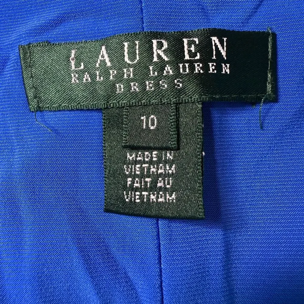Lauren Ralph‎ Lauren Fit Flare Womens Dress 10 Stretch Pleated Classic Preppy